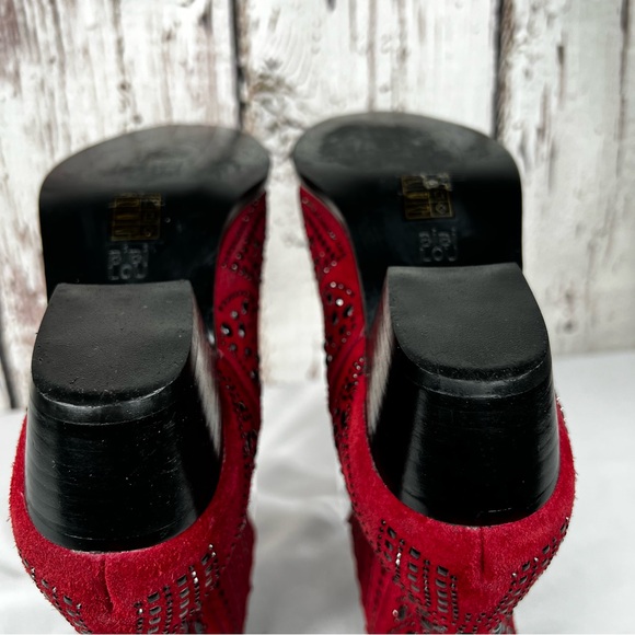 BiBi Lou Rhinestone Maroon Studded Embellished Leather Ankle Booties Boots SZ 38 - Picture 12 of 12